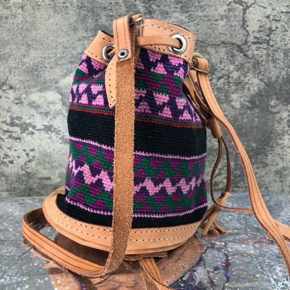 Cute purple and pink small Authentic African Drawstring Satchel Purse - Picture 4 of 15